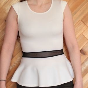 Love J White with Black Mesh Peplum Top